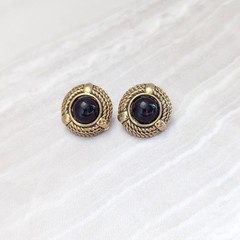 Vintage Clip On Earrings Statement Glam Gold Tone with Burgundy Center