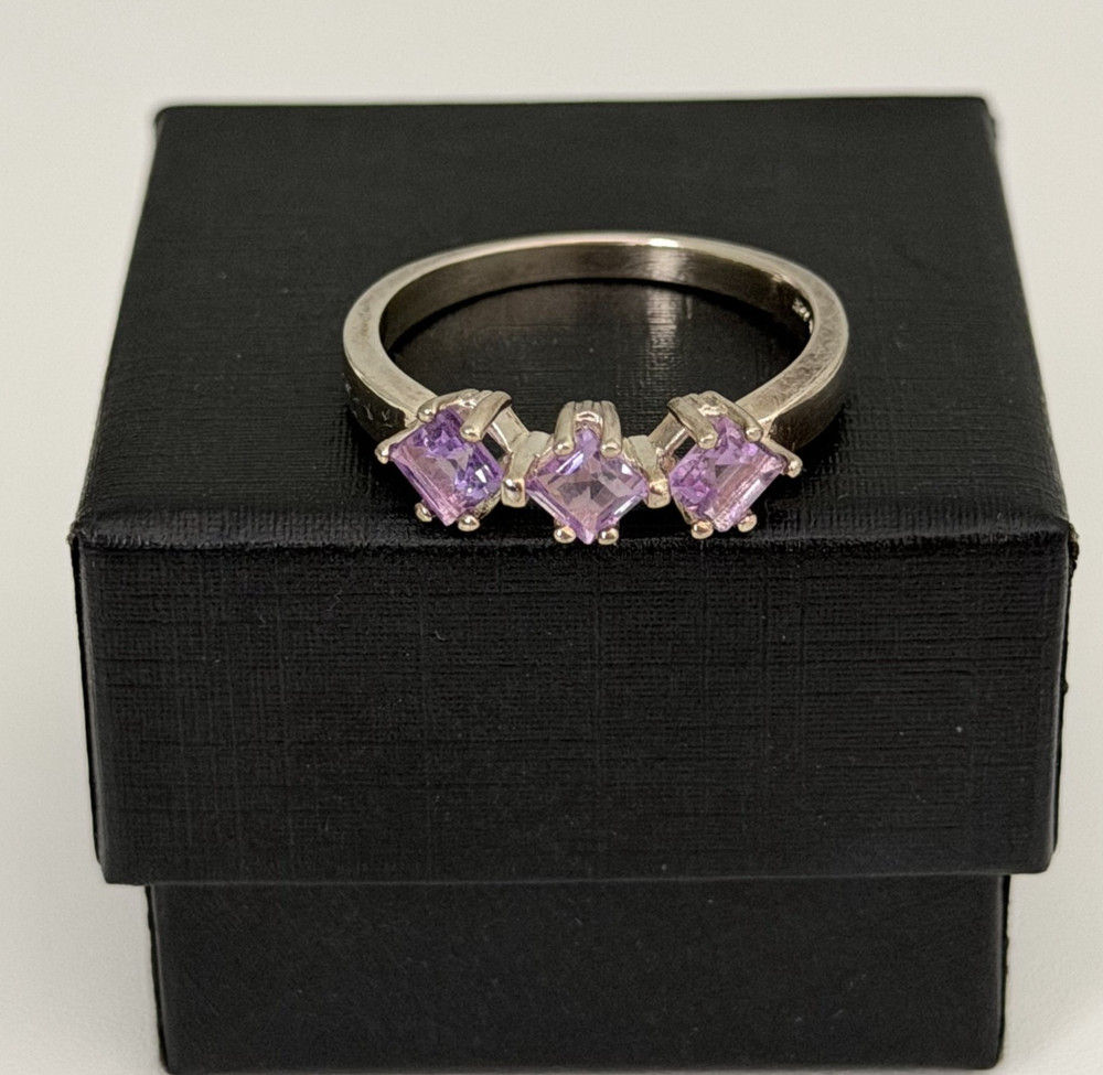 Vintage 925 Sterling Silver Natural Amethyst February Birthstone Ring Size 9.5
