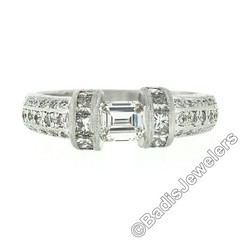 Vintage Platinum 1.35ct Floating Diamond w/ Accents Hand Engraved Work Band Ring