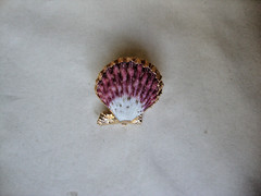 VTG HANDMADE NATURAL LACQUERED SEASHELL GOLD PLATED HINGED DRESS/SCARF CLIP