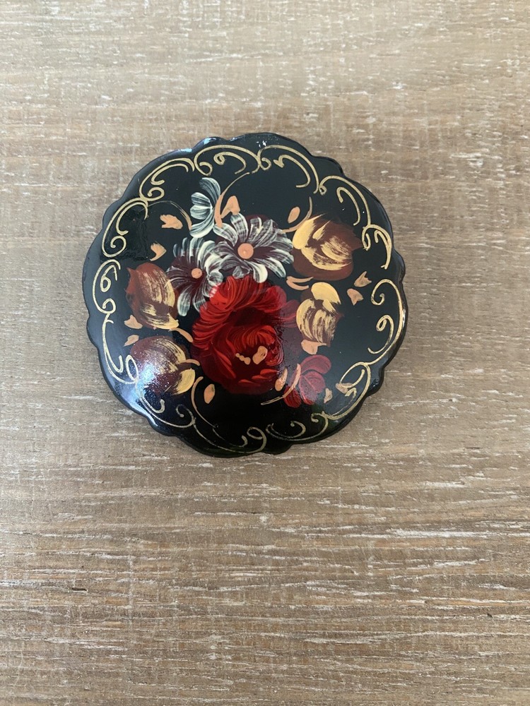 Vintage Hand Painted 2” Brooch Made In Russia