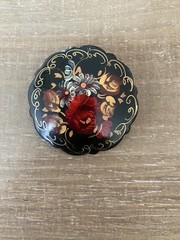 Vintage Hand Painted 2” Brooch Made In Russia