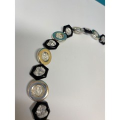 Vintage Geometric Black Gold Turquoise Hexagon Round Necklace 22″