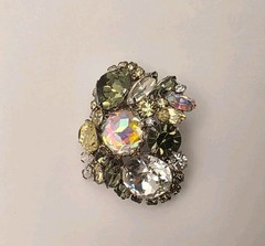 Vintage Rare Unsiged Hobe AB Faceted Inverted Glass W/Yellow, Grey, Clear Brooch