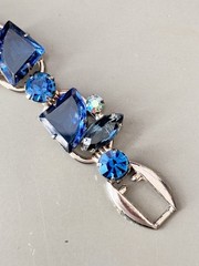 Vintage Verified JULIANA Blue Glass Pie Cut Bracelet, Brooch & Earring Set
