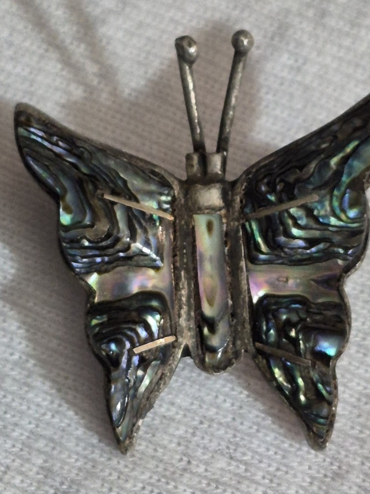 Vintage Taxco Mexico Sterling Silver Abalone Inlay Butterfly Brooch Pin TS-92