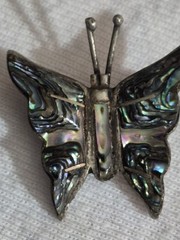 Vintage Taxco Mexico Sterling Silver Abalone Inlay Butterfly Brooch Pin TS-92