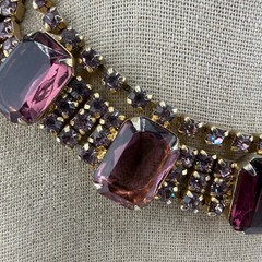 Vintage Purple Rhinestone Necklace Gold Tone 14”