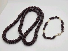 Vintage Jewelry SET Necklace Beads Natural Almandine Garnet Gemstone 23.6 ”