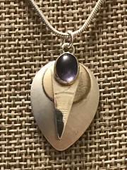 ONE OF A KIND SOUTHWESTERN ARTISAN 2-TONE STERLING AMETHYST STONE NECKLACE 17”