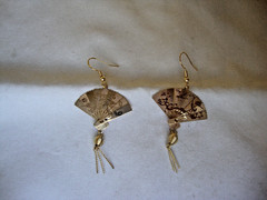 Vtg Chinese Phoenix & Crane Etched Folding Fan Sterling Silver 925 Hook Earrings