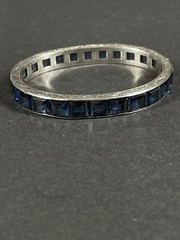Art Deco Sapphire Color Blue & Sterling Bangle Bracelet
