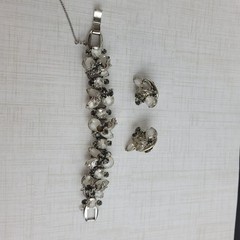 Vintage Juliana Rhinestone Bracelet & Earrings Set Givre Glass Smoky Rhinestones
