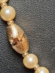 Vintage NAPIER Signed Faux Pearl Gold Tone Station Necklace Diamond Cut Beads
