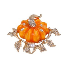Rhinestone Autumn Pumpkin Brooch for Women Girls Gold Plated Fashion Enamel H…