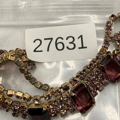 Vintage Purple Rhinestone Necklace Gold Tone 14”