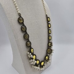 J. Crew Yellow Resin & Rhinestone Faux Pearl Cluster Statement Collar Necklace