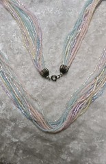 Vintage Long Pastel Pink Blue Green Microbead Multistrand Necklace 26in