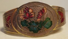 Cloisonné Flower Butterfly Bangle Bracelet Women’s 7.75” Enamel Vintage Style