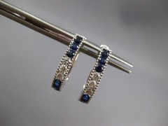 .99CT DIAMOND & AAA SAPPHIRE 14K WHITE GOLD OVAL LEVERBACK HOOP HANGING EARRINGS