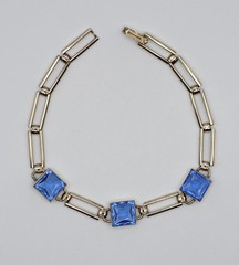 Vintage Simmons Art Deco Gold Filled Bracelet Blue Glass Square Link