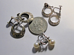 VINTAGE LOT OF 3 STERLING SILVER 925 Stone Pearl filigree SCREW BACK EARRINGS