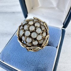 Vintage Dome Cluster Ring Opalite Cabochon Gold Tone Midcentury Cocktail Sz 8