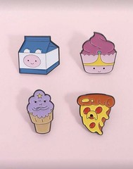 New SET OF 4 ADVENTURE TIME As FOOD Pins LUMPY Brooch FINN Jake BUBBLEGUM Pin