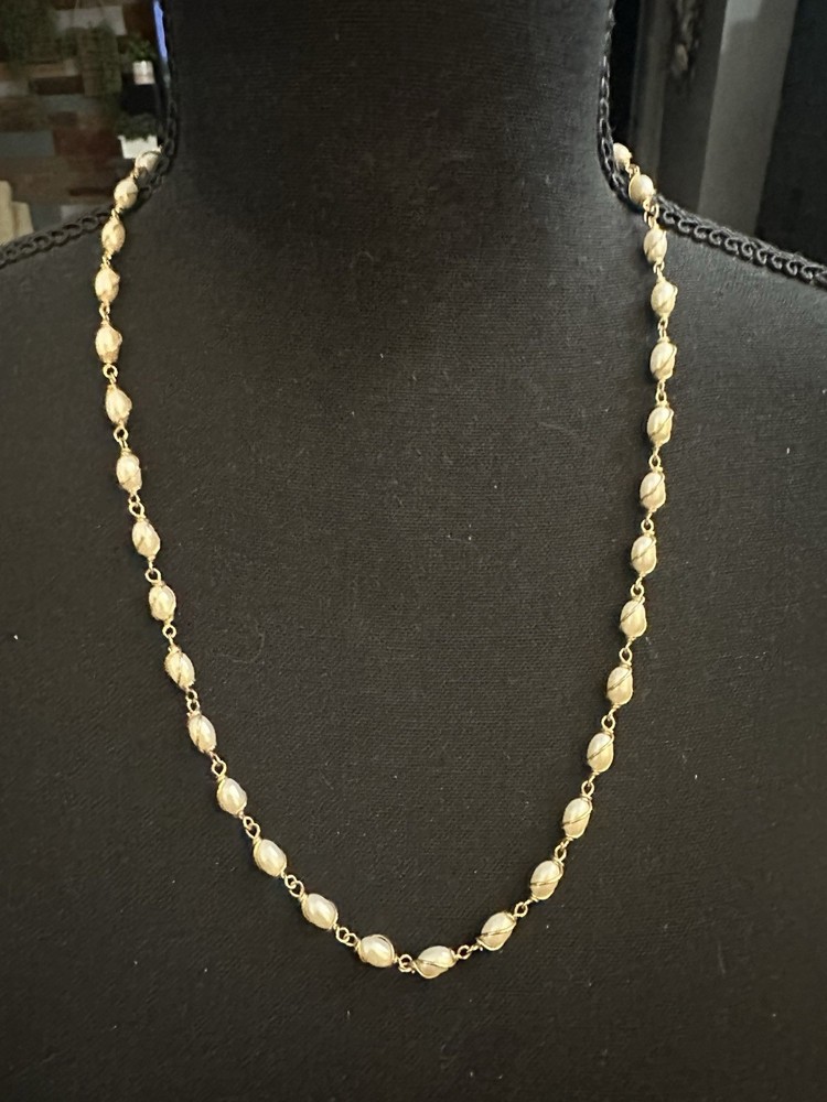 Napier Gold Pearl Necklace 24 In Swirl Cage Oval Retro Vintage Classic Elegant