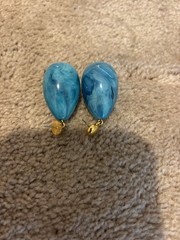 Vtg YSL Yves Saint Laurent BLUE EGG SHAPED MARBLE EARRINGS