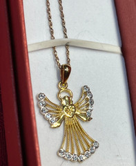 Vintage Gold Coated Sterling Silver .925 Angel Necklace CZs RL China