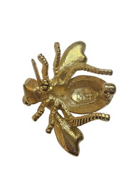 JOAN RIVERS Classics Gold Tone Green Eyed Clear Rhinestone Bumble Bee Brooch Pin