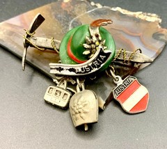 Vintage Austria Alps Climber Ski Brooch Pin Tirol Tyrolean Hat Charms 1950-60s