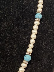 Vtg Danbury Mint Turquoise Pearl Crystal Set 19″ Necklace, 8″ Bracelet, Earrings