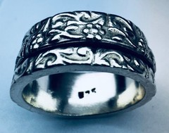 Estate Sterling Silver Floral Spinner Band Ring 6.5 – 8.2mm Wide 7.7g