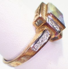 Vintage Signed 14K Gold Rainbow Iridescent w/10 Side Diamond Accents Sz 6.25