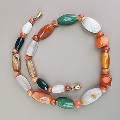 Vintage Beggars Beads Stone Necklace Nuggets Multicolor Agate Quartz 16″