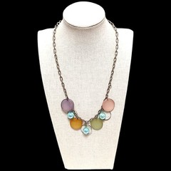 VTG Classic Dragonfly Colors Long Flat Beaded Everyday Statement Necklace 19″