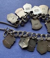 VTG Silver 18 European Travel Charm Bracelet Enamel Shields Flags – 800/900/925