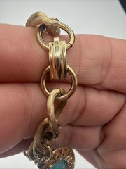 Vintage Etruscan Revival Charm Bracelet Gold Tone Curb Chain Fob Lantern 50s 60s