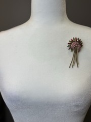 Vintage Fuchsia Chartreuse Rhinestone Waterfall Brooch Earrings Demi Parure Set