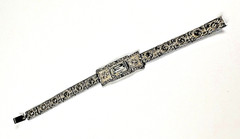 Antique 1920s 1930s Art Deco Tru White Plate Link Rhinestone Bracelet – 6.75″