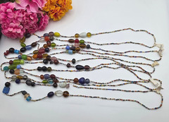 Multicolor Glass Bead Seed Bead Necklace Lot of 6 Made in India 24 Inch