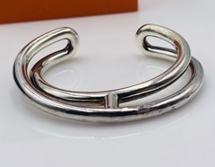 Hermes Paris Vintage French Sterling Silver H Cuff Bracelet