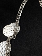 Boho Coastal Hammered Silver Tone Disc Round Charm Chain Necklace 21 in