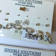 Sensible Solutions Vintage Y2K Deadstock Earring Lot Silver Hoops Studs 7 Cards