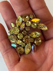 Signed Regency Rhinestone Brooch AB Amber Yellow Champagne Spray Pin