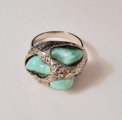 Vintage Brutalist Cocktail Ring 60s-70s Huge Faux Jade Poured Art Glass Adjusts