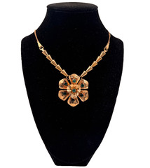 BARCLAY SIGND 12K GOLD FILLED GORGEOUS FLORAL NECKLACE 15″ EMERALD CLR GREEN STN