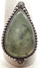 Vintage Sterling Silver / 925 Large Teardrop Green Prehnite Ring Size 11.5